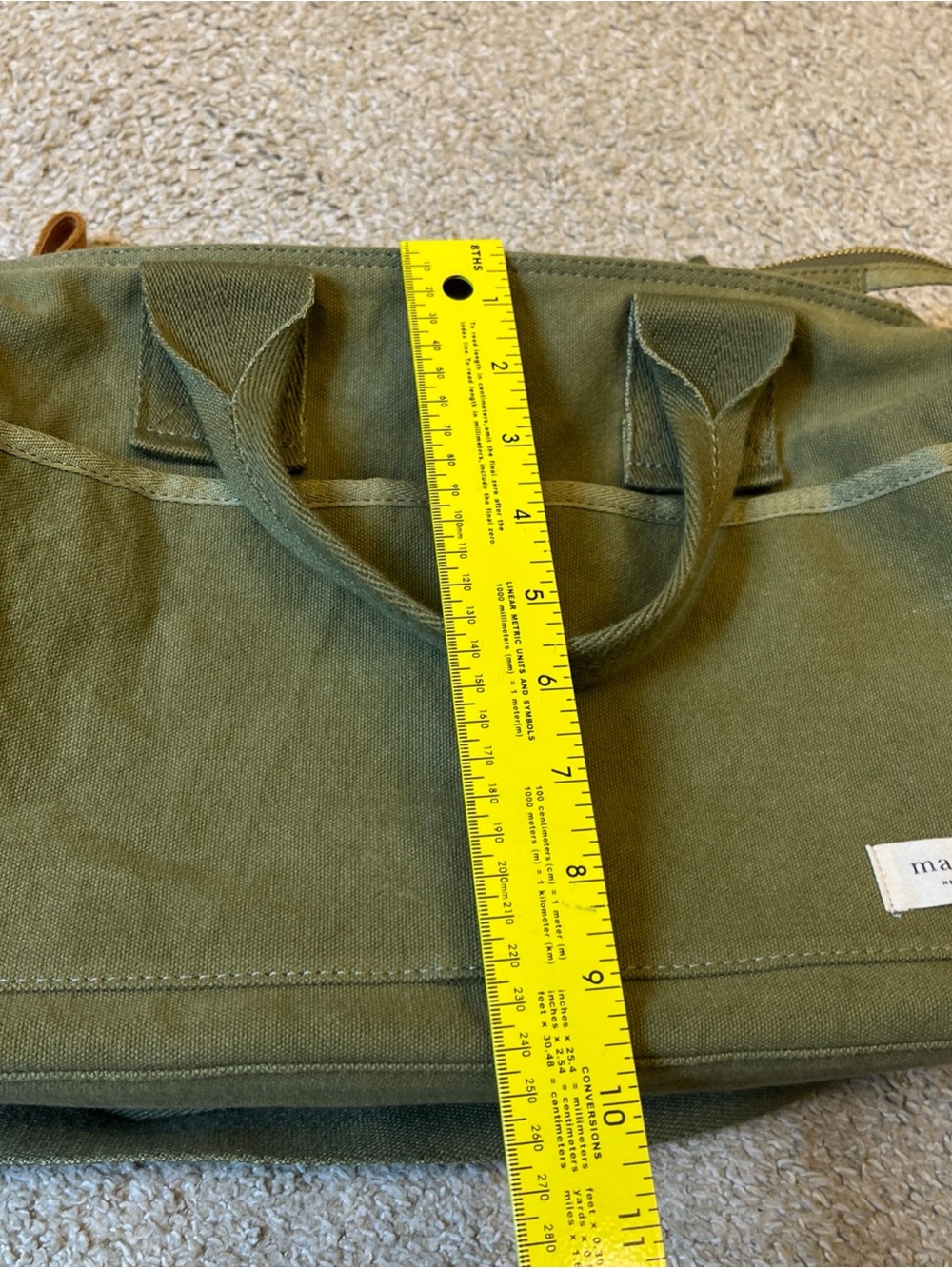 Margot New York Olive Green Canvas Utility Tote Bag Travel Laptop Work Crossbody - Picture 9 of 10